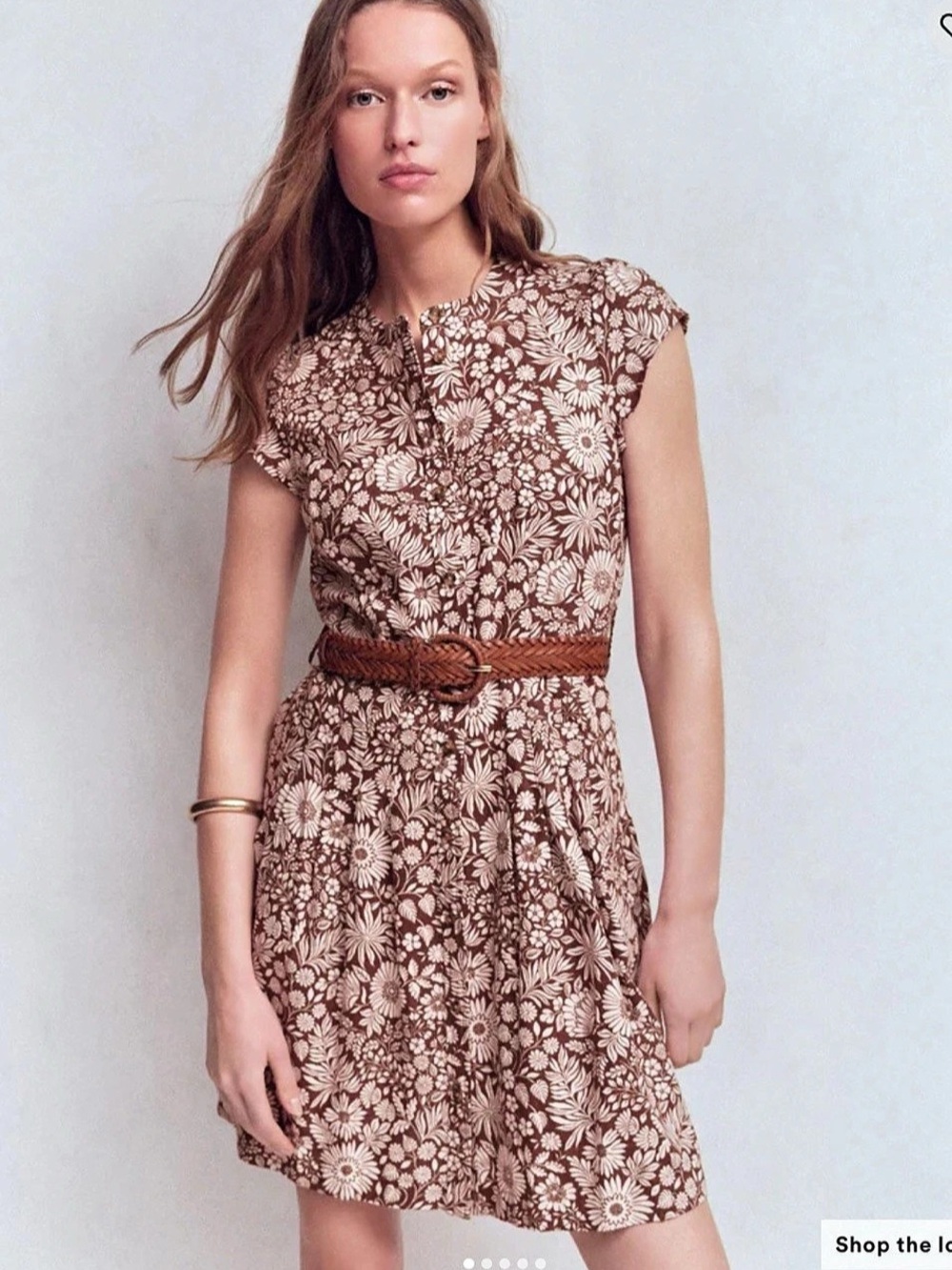 Maeve Cap-Sleeve Floral Button-Front Midi Dress Mini Dress Brown & White